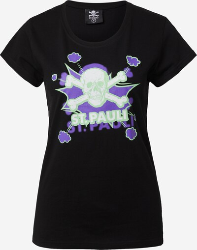 FC St. Pauli T-shirt 'Totenkopf Pow' en vert clair / violet foncé / noir / blanc, Vue avec produit