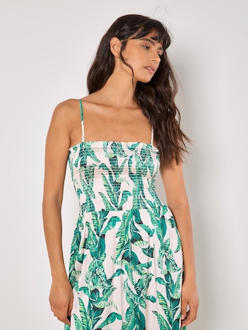 Apricot Tropical Leaf Satin Maxi Dress ' ' in Silber