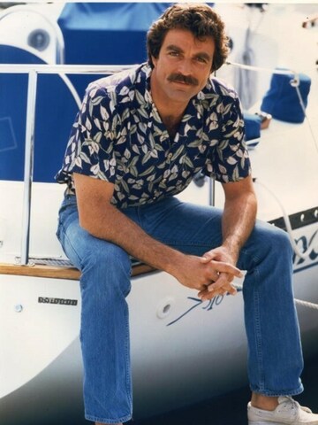 Paradise Found Regular fit Button Up Shirt 'Tom Selleck Green Leaves' in Blue