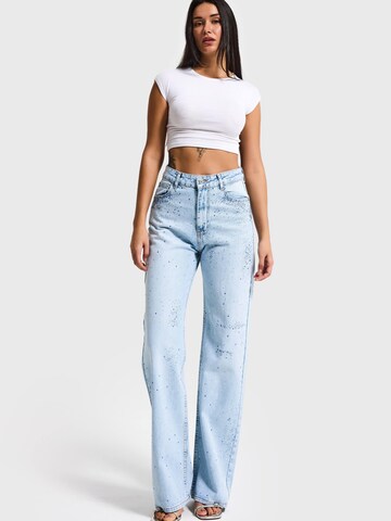 IT'S BASIC Regular Jeans 'RHINESTONE STRAIGHT MID RISE JEANS' in Blauw
