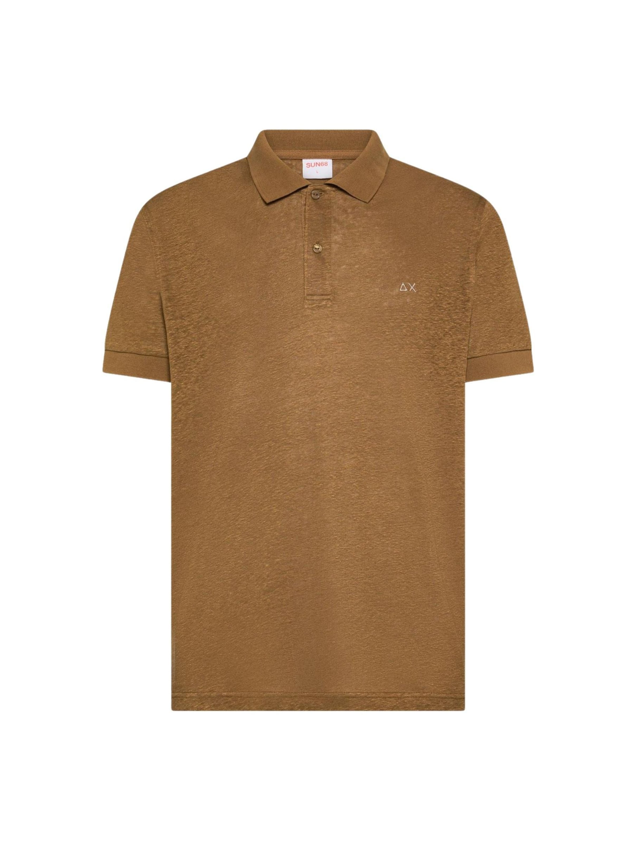 SUN68 - Camiseta 'POLO JERSEY LINEN S/S' en marrón: frente
