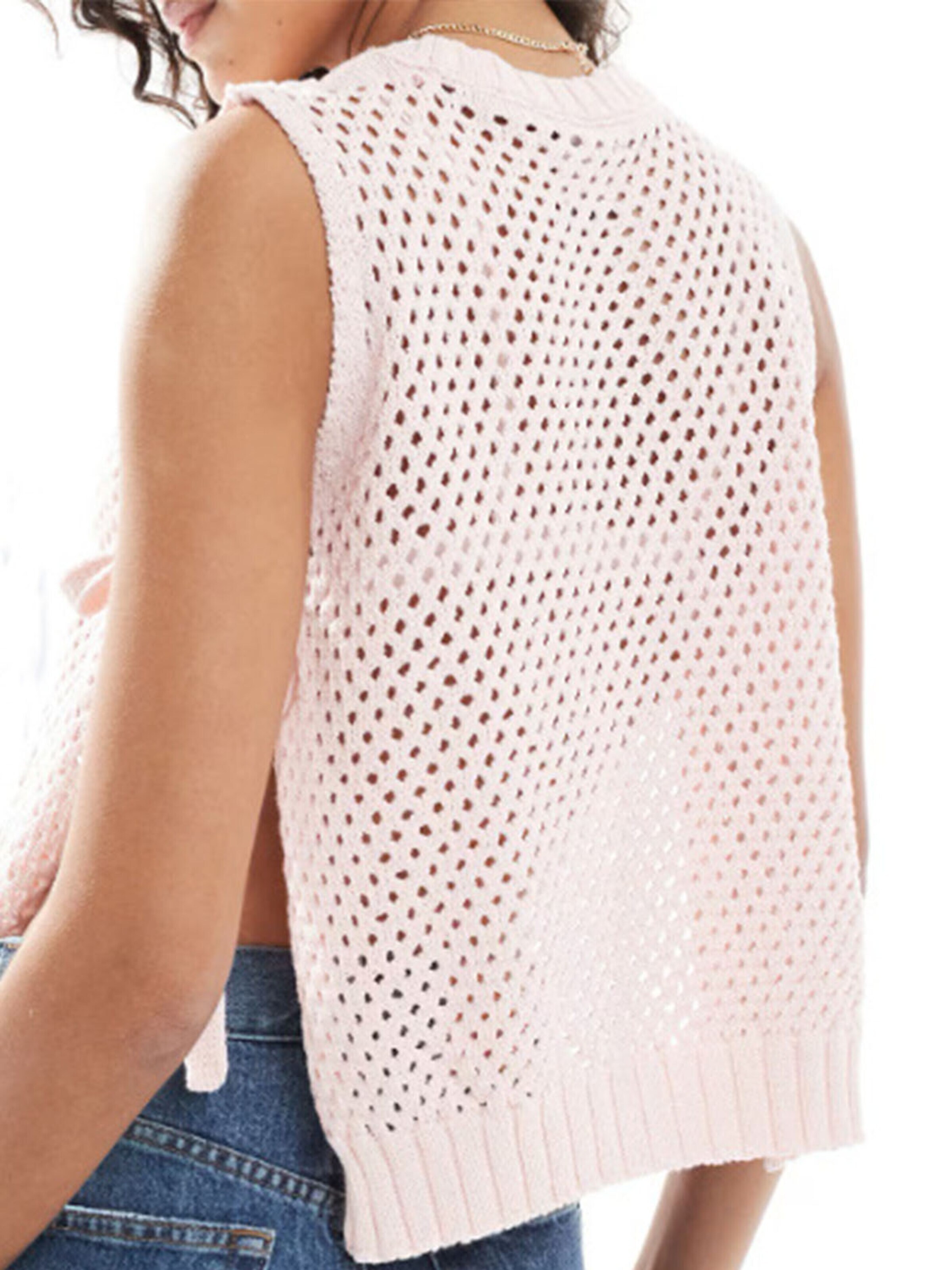 KoJooin Kamizelka z dzianiny 'Damen Stricktop Mit Blumenjacquard Seitlichen Bindebändern Und Ärmellosem Loose Fit' w kolorze różowy
