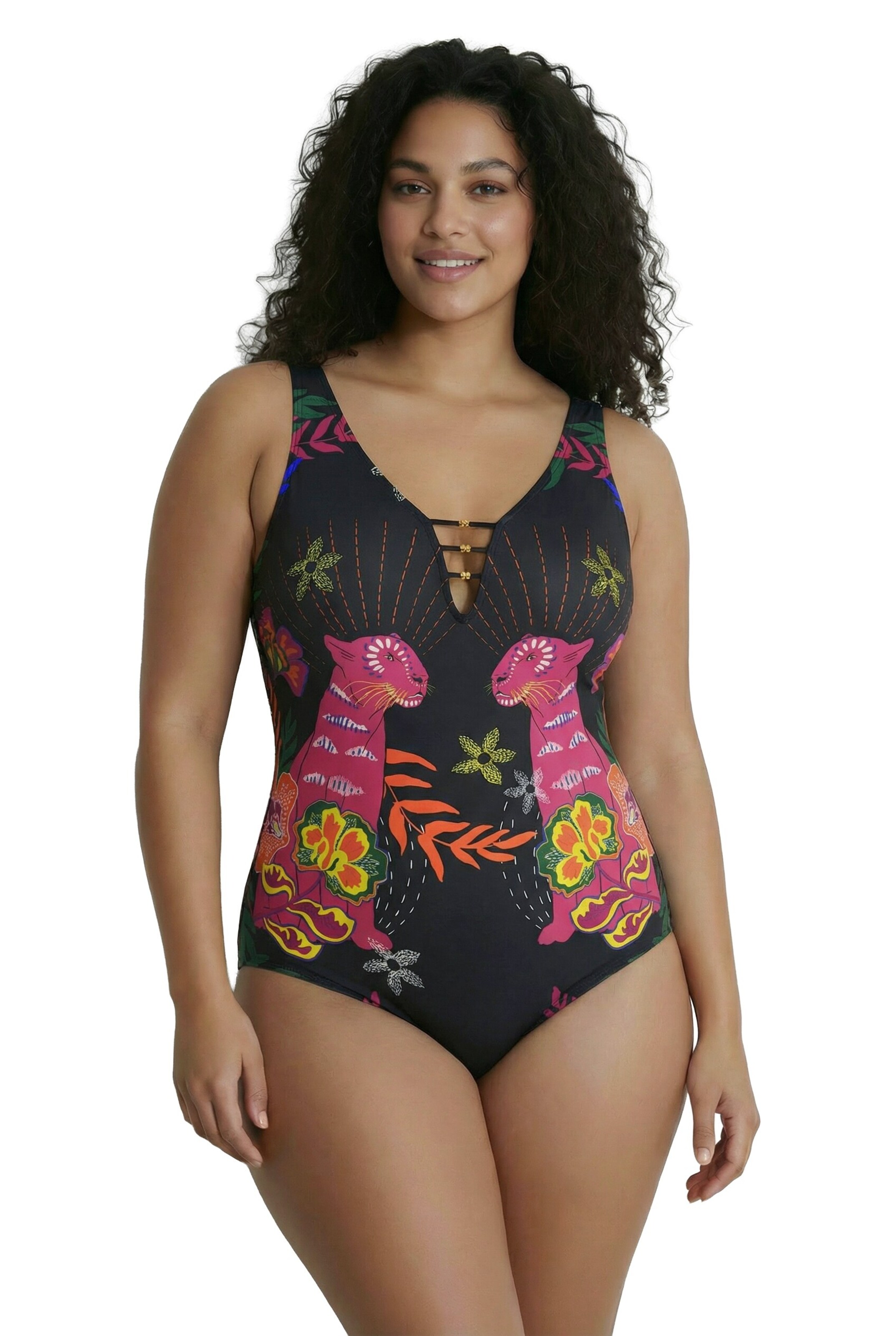Ulla Popken Bralette Swimsuit in Black: front