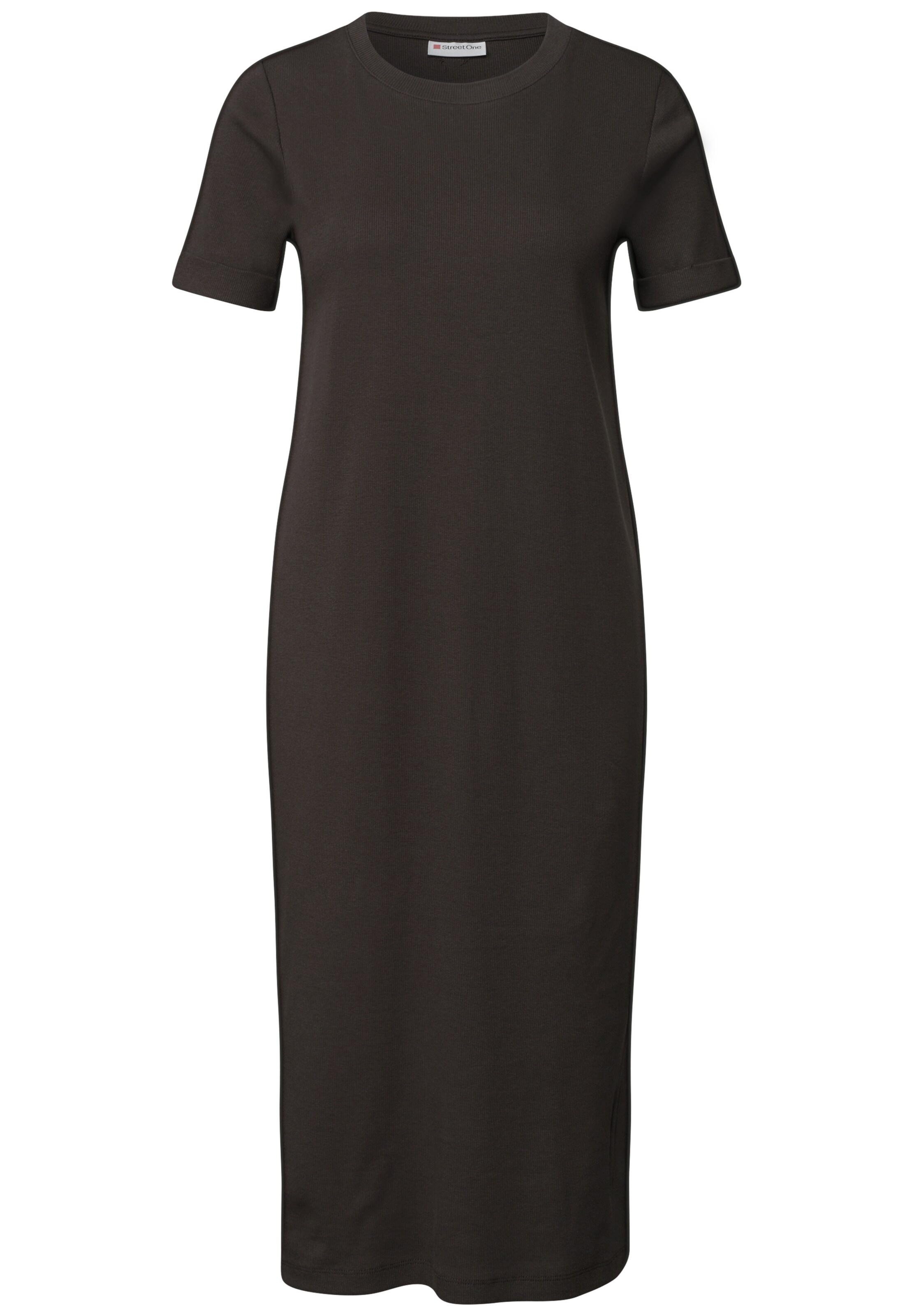 STREET ONE Midikleid in Rippstruktur mit Rundhals in Braun: Vorderseite