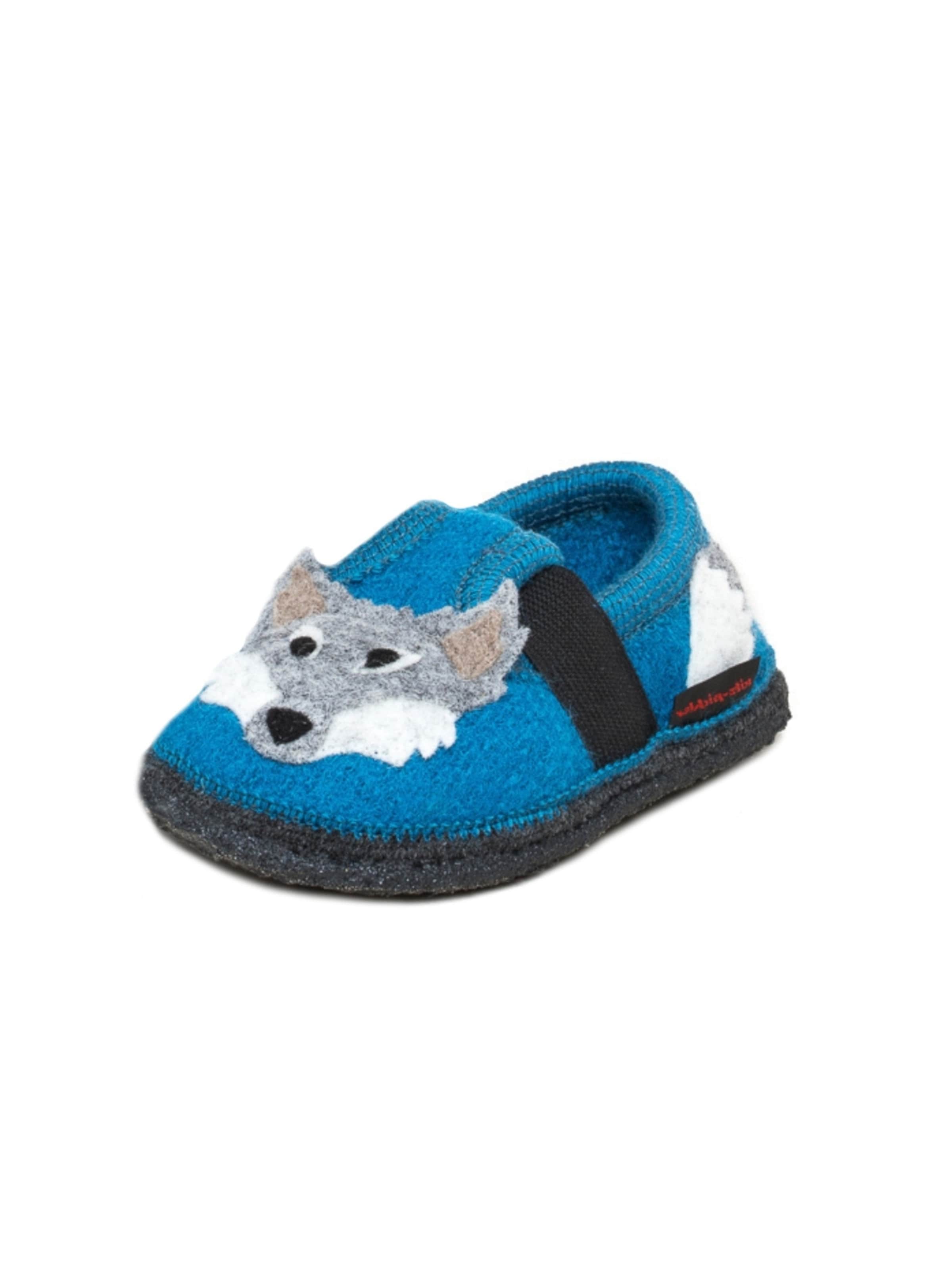 kitz-pichler Hausschuh 'Walkpantoffel Bobby Appl. Wolf'‌‌‌‌‌‌ in Blau: Vorderseite