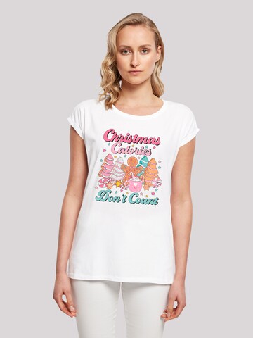 F4NT4STIC Shirt 'Christmas Calories Dont Count' in Wit: voorkant