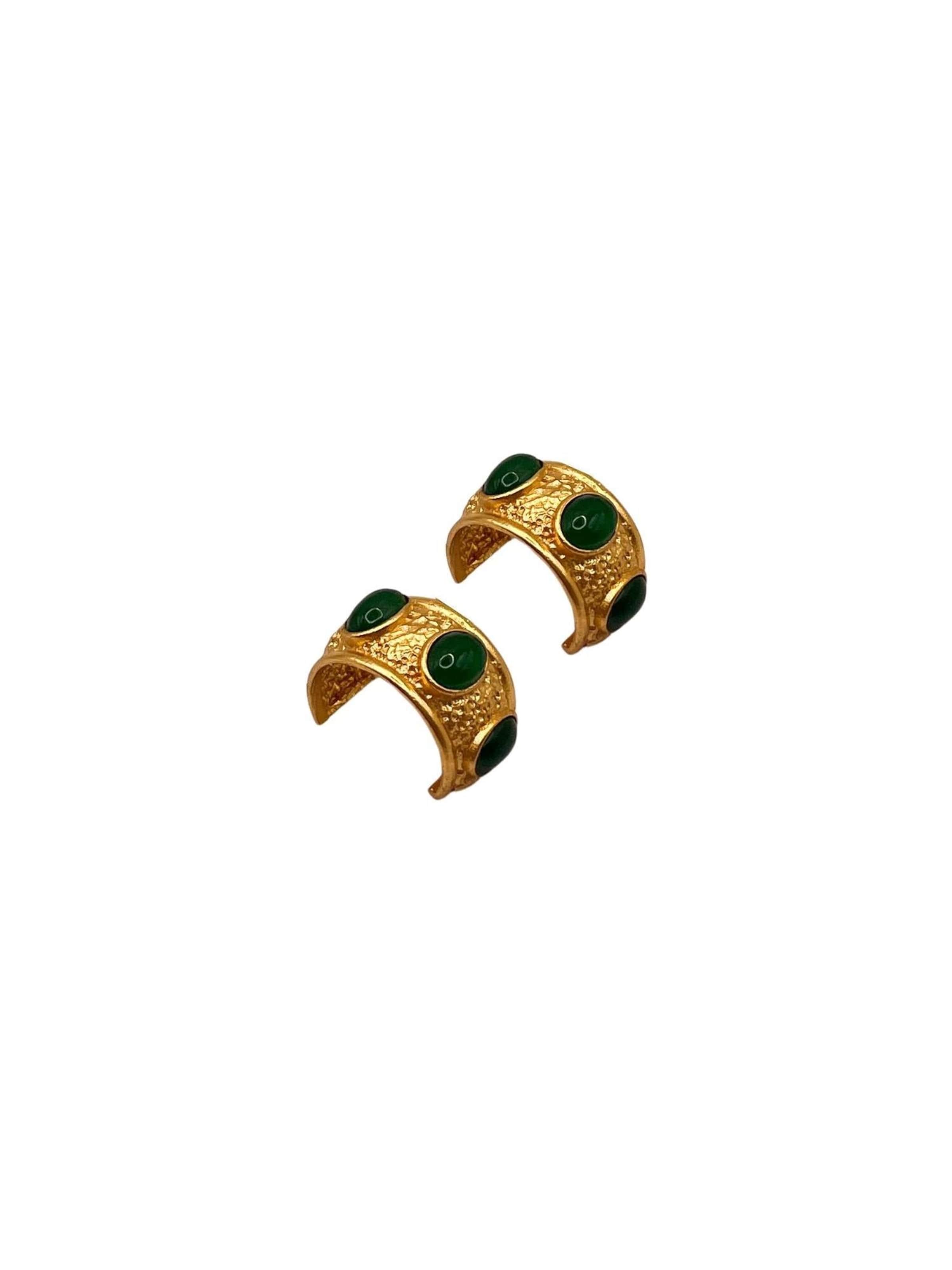Les Reines Øreringe 'Emerald Crown Hoops' i guld: forside
