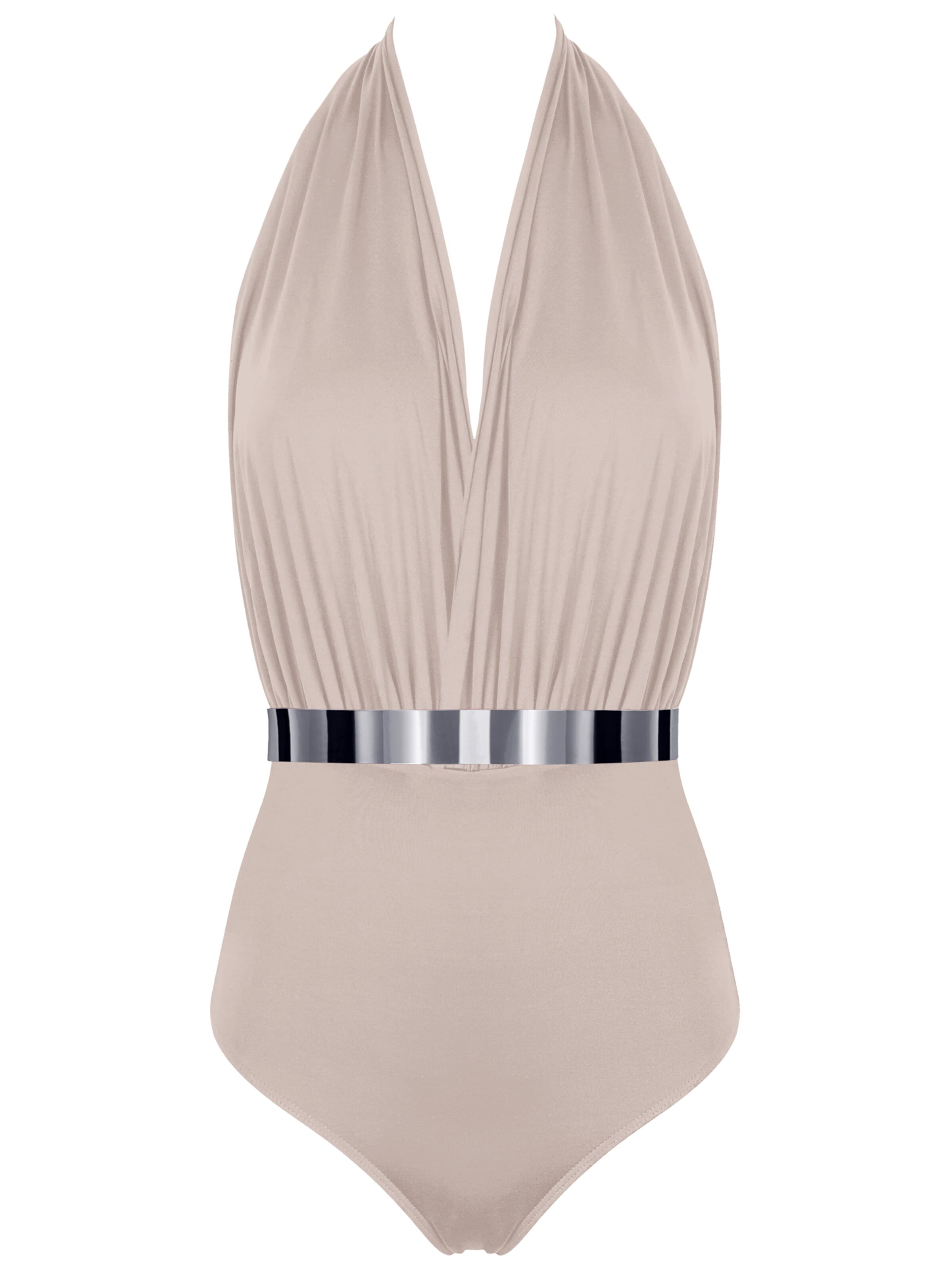 SEA ME SWIM High neck Swimsuit 'ST. TROPEZ Silver Edition' in Beige: front