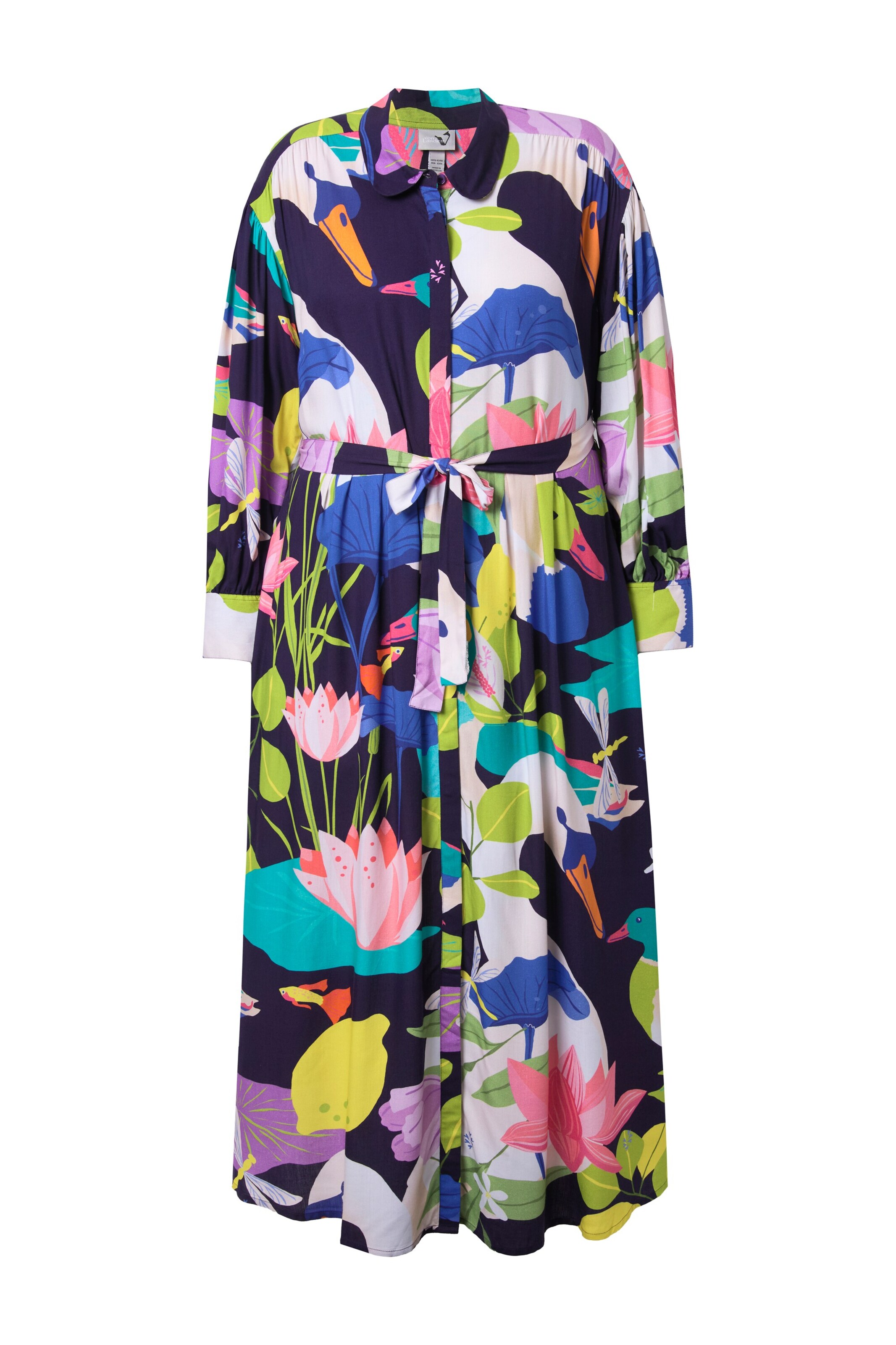 Ulla Popken Jurk in de kleur Marine / Lichtblauw / Geel / Wit, Productweergave