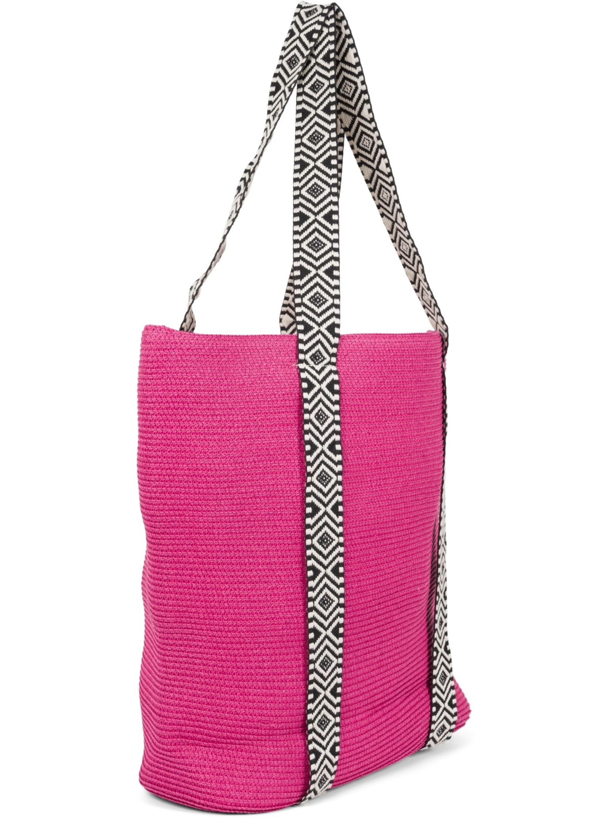 styleBREAKER Strandtasche 'Papierstroh Strandtasche Azteken Muster'‌‌‌‌‌‌‌‌ in Pink