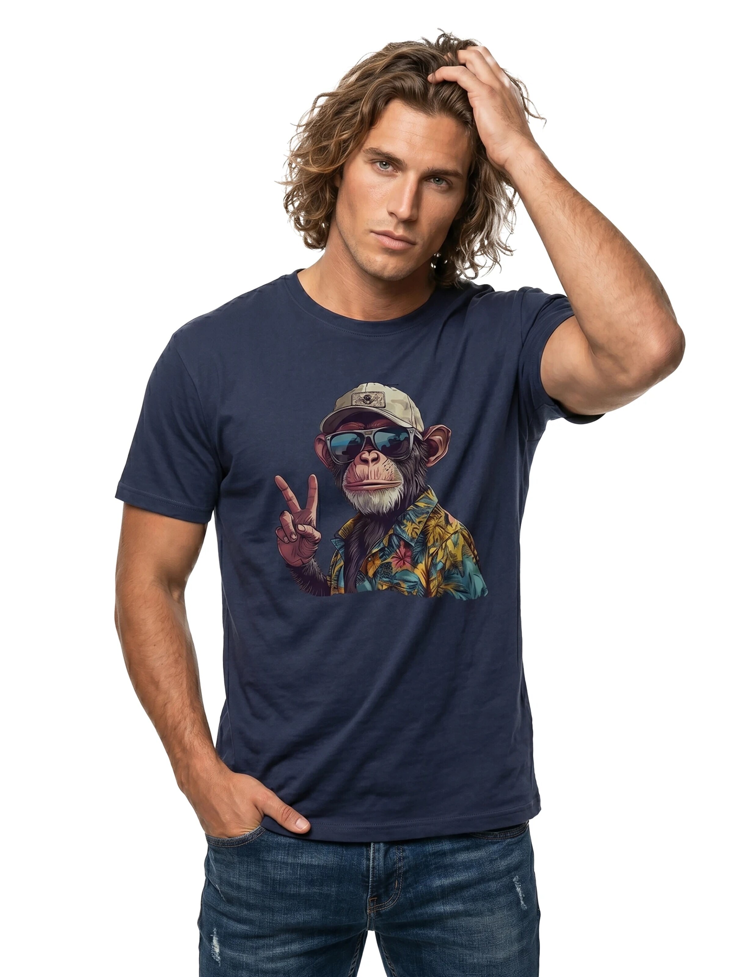 MAKAYA Shirt 'Peace Affe' in Blue