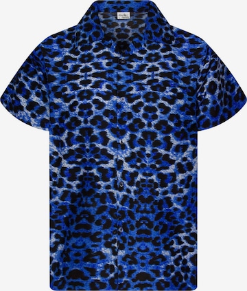 Camicia 'Leopard' di King Kameha in blu: frontale