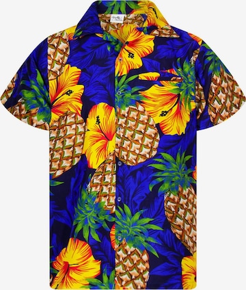 King Kameha Shirt 'Pineapple Hibiscus' in Blau: Vorderseite