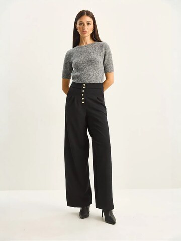 Bianco Lucci Wide leg Bandplooibroek in Zwart