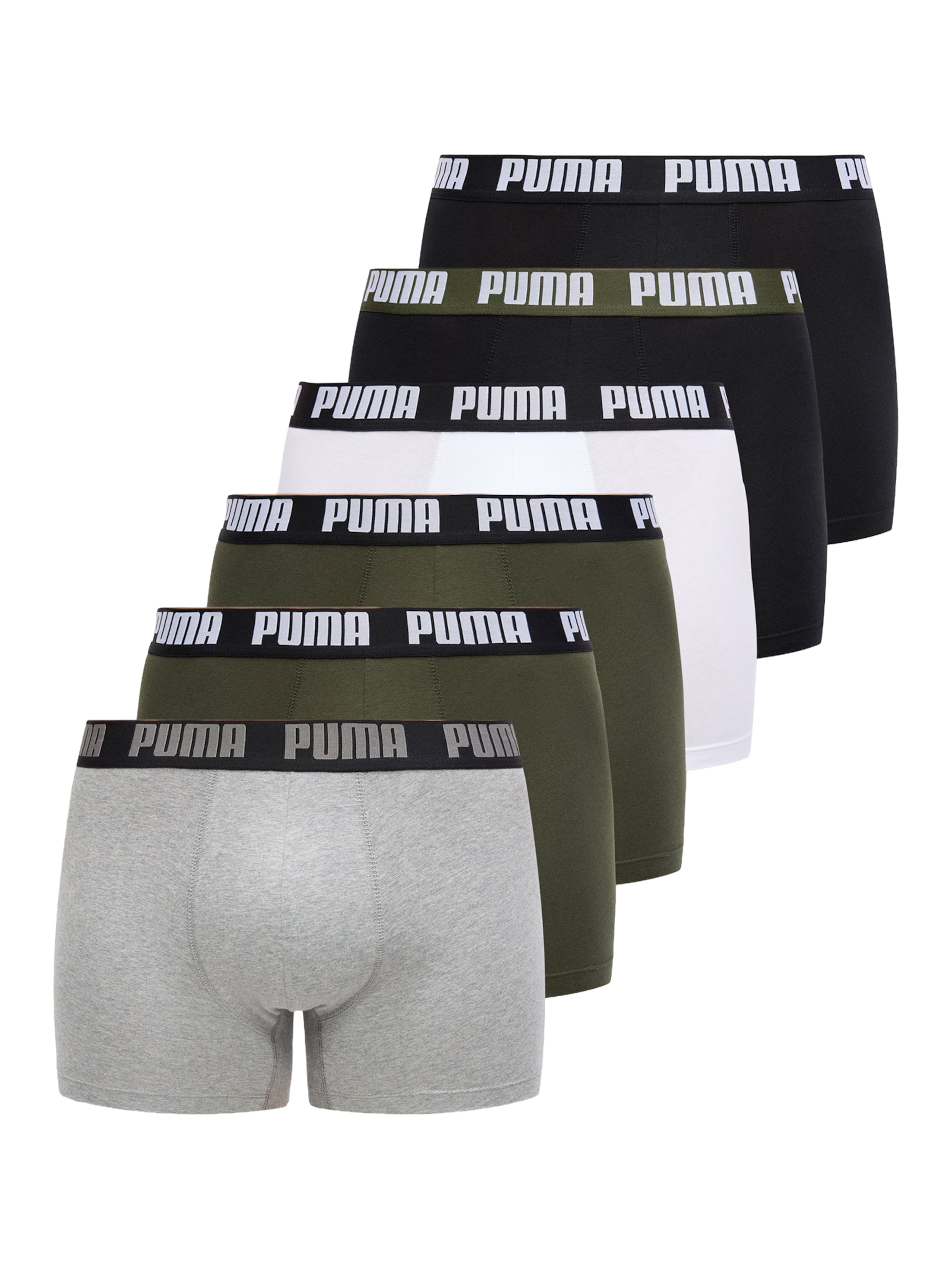 PUMA Boxershorts in graumeliert / khaki / schwarz / weiß, Produktansicht