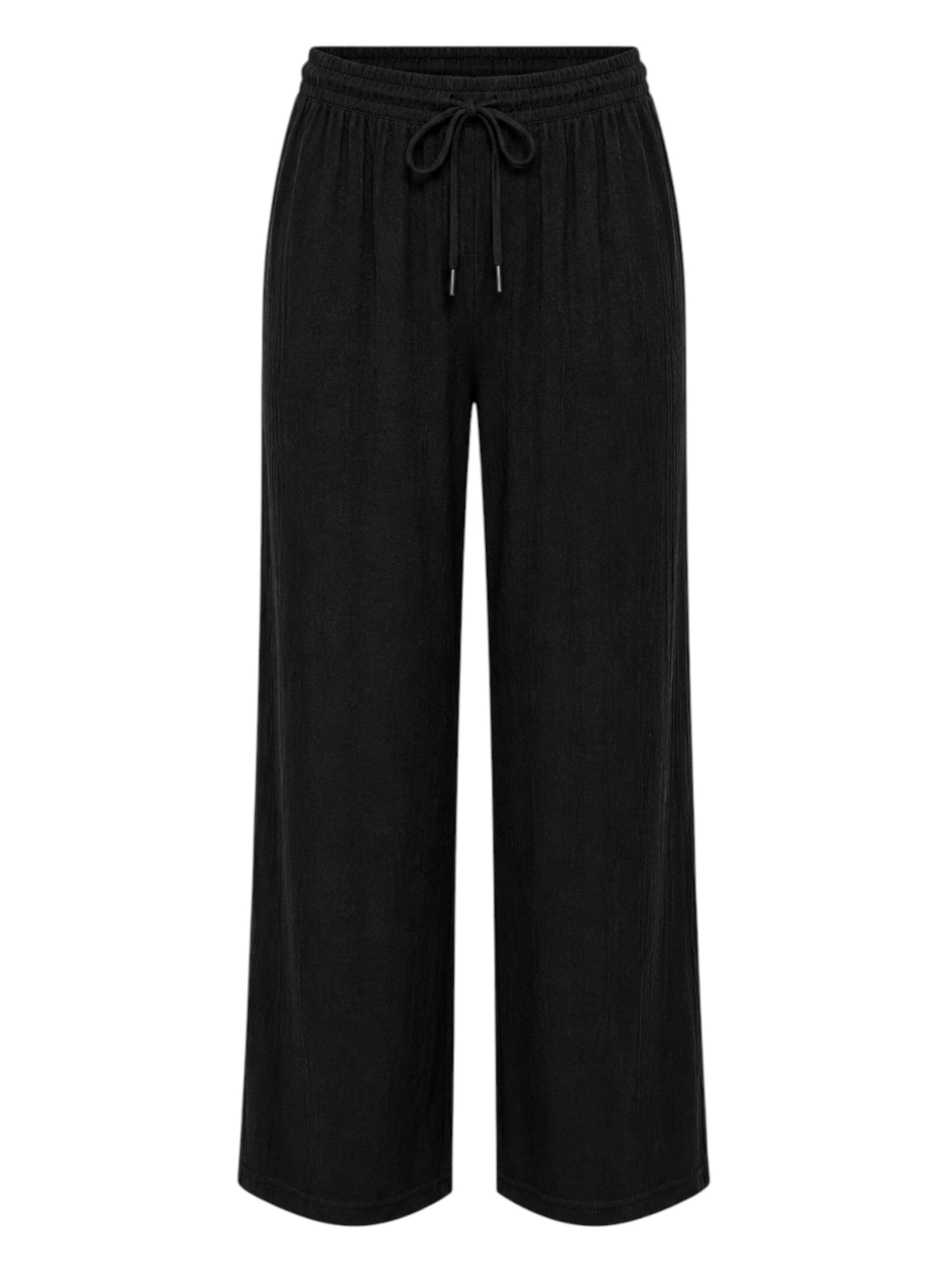 fashionshowcase Broek 'FLORYN – Palazzohose Crinkle' in Zwart: voorkant