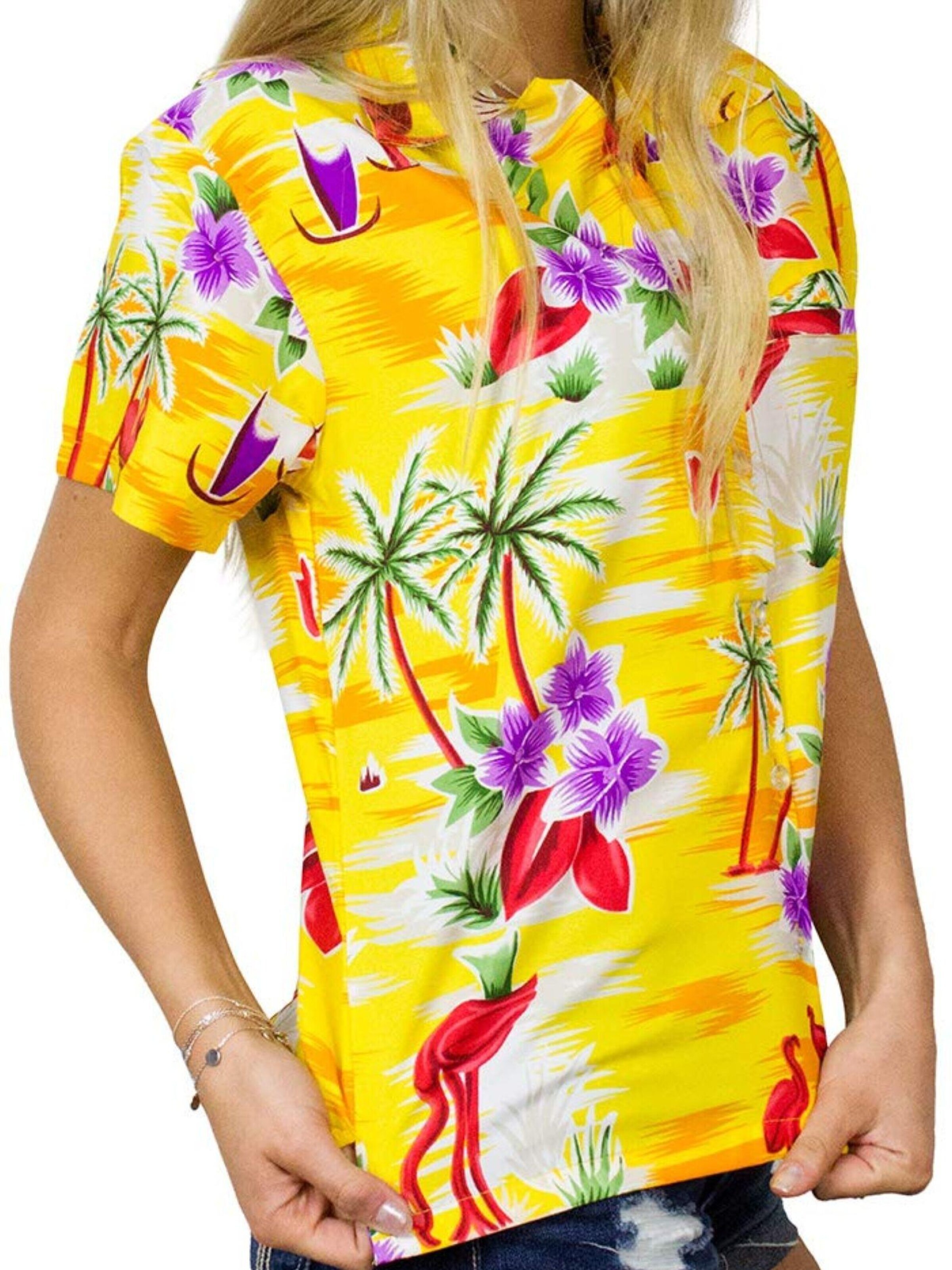 Camicia da donna 'Flamingos' di King Kameha in giallo