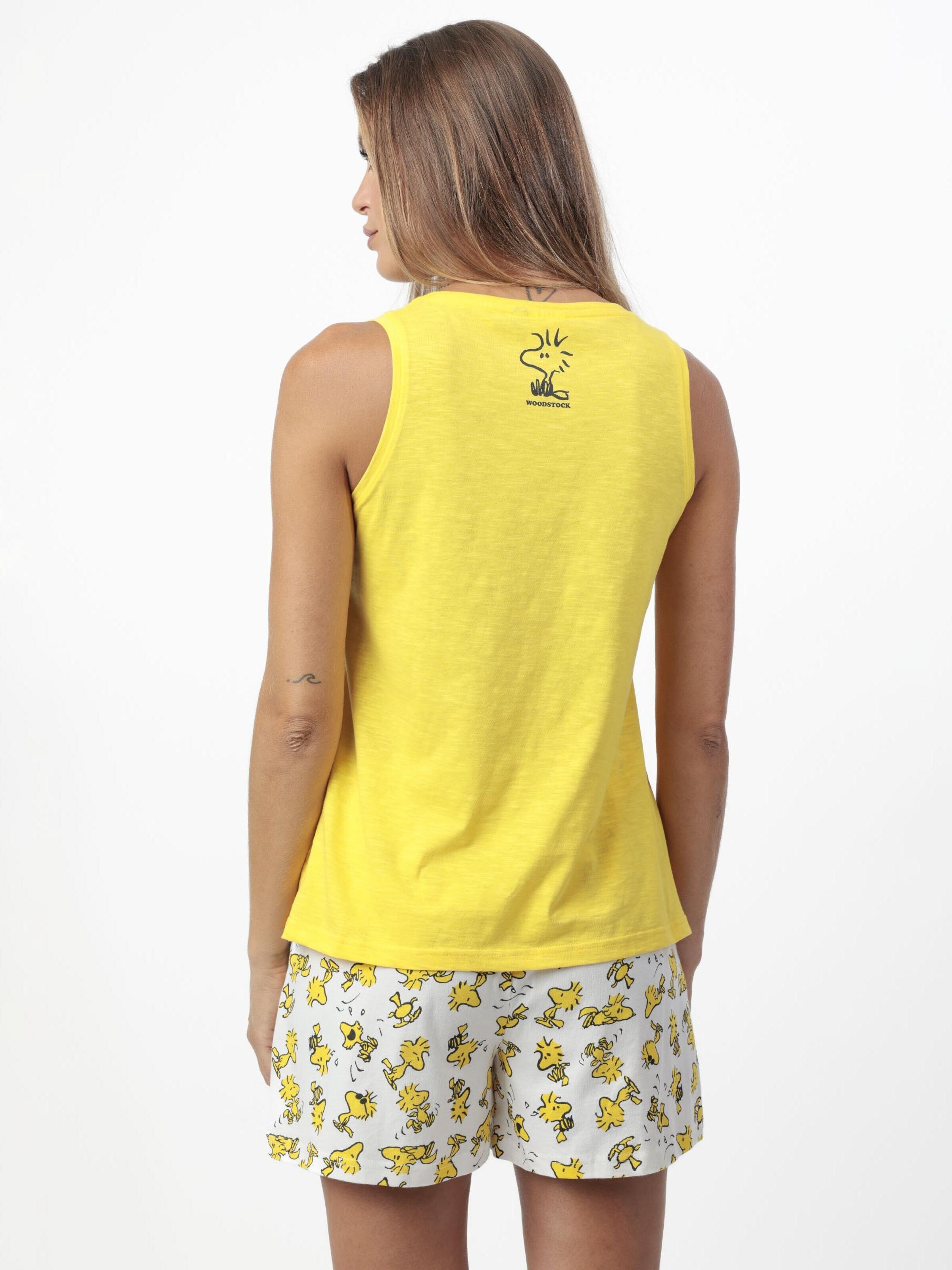 PEANUTS - Pijama 'PEANUTS Pijama Sin mangas Woodstock para Mujer' en amarillo