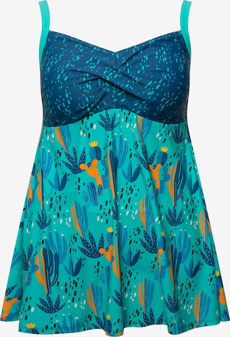 Ulla Popken Bralette Swimsuit Dress in Blue: front