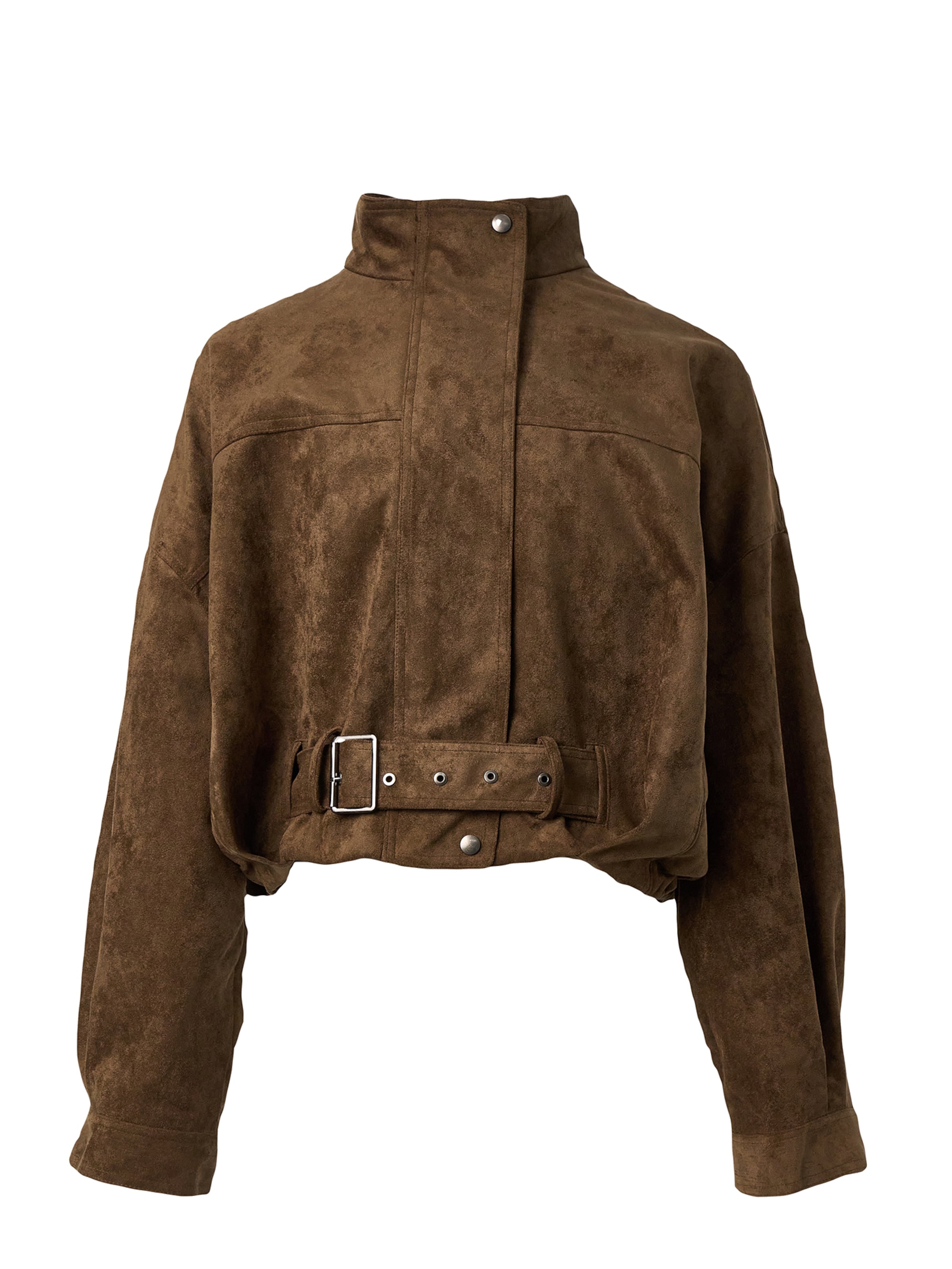yoligex Übergangsjacke 'Vintage Cropped Suede Jacket with Belt'‌‌‌‌ in Braun: Vorderseite