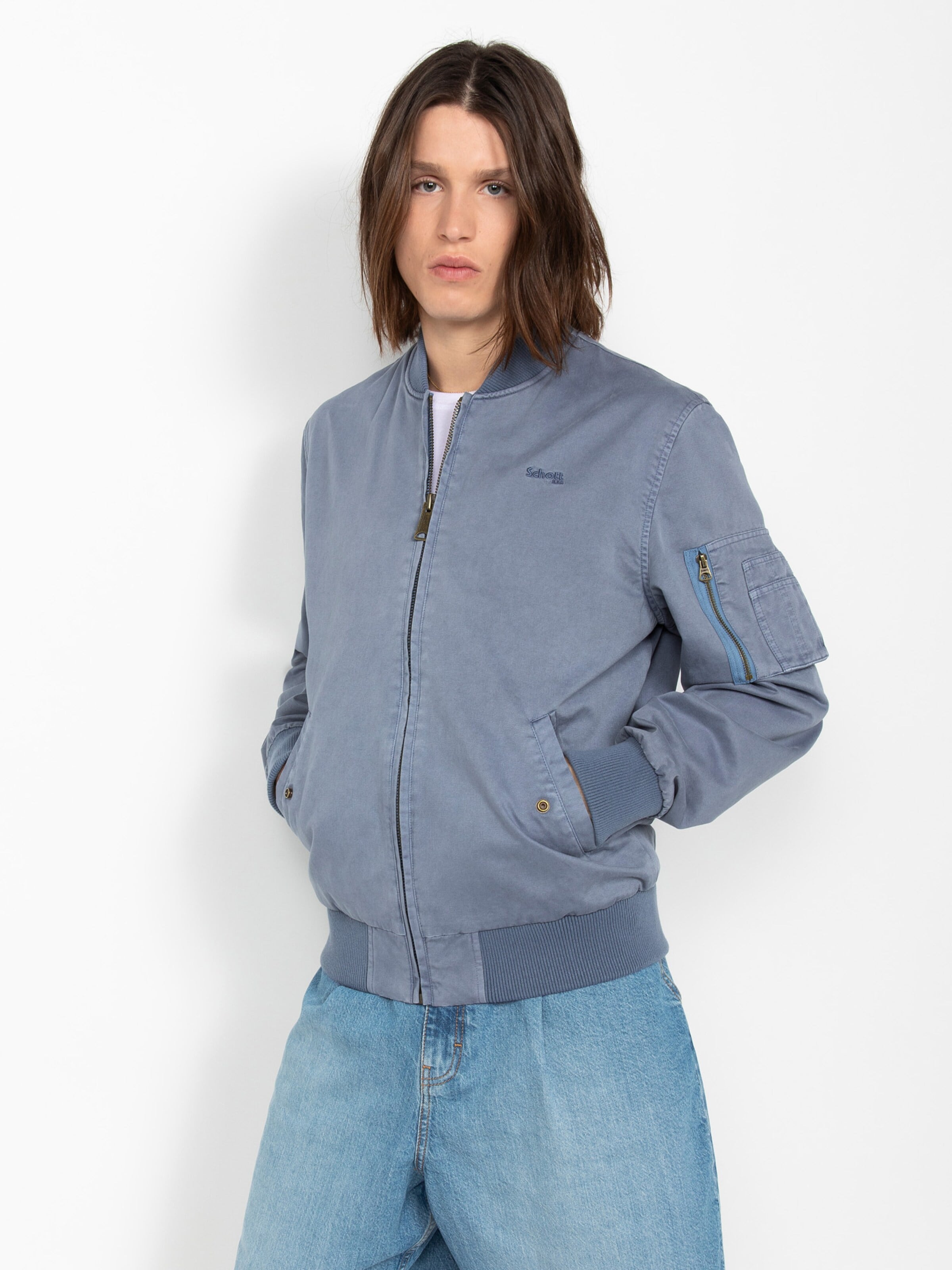 Manteau mi-saison Schott NYC en bleu : devant