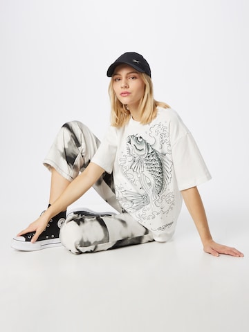 balts Ed Hardy T-Krekls 'Jumping Koi'