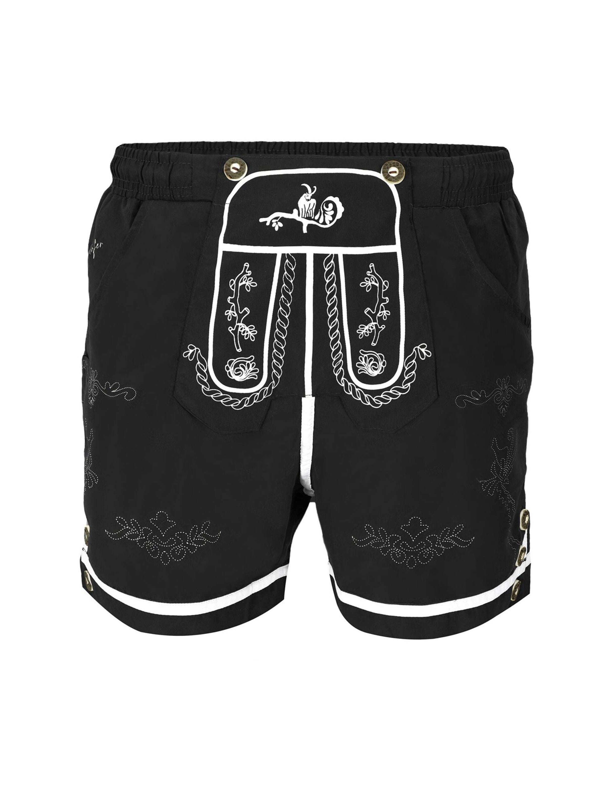 Steigenhöfer Badeshorts 'Steigenhöfer Xaver Badehose im Trachtenlook'‌‌‌‌‌‌ in Schwarz: Vorderseite