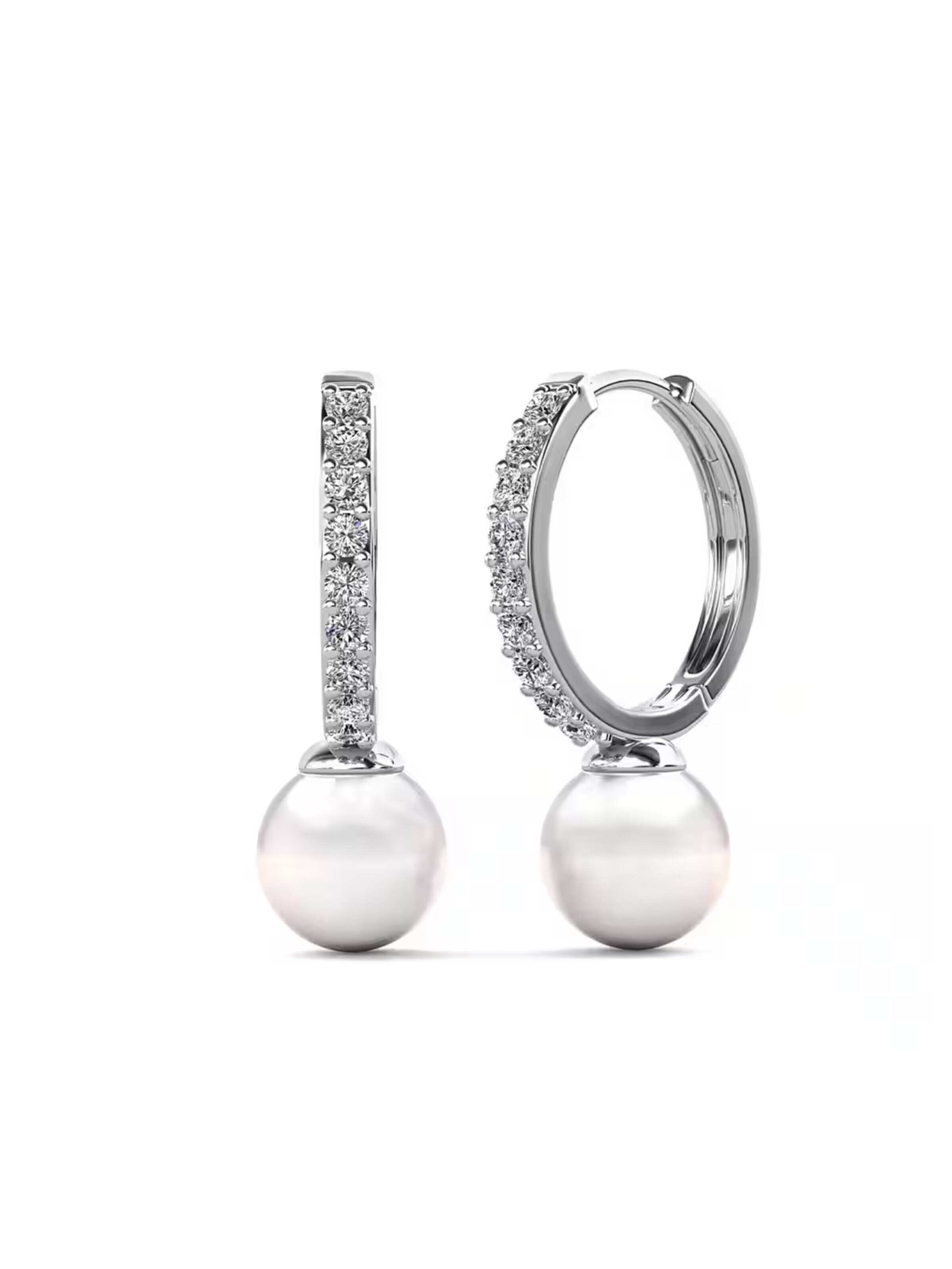 ROUGEMONT Jewellery Ohrringe 'Funkelnde Damen Creolen Muschelperle 925 sterling Silber'‌‌‌‌ in Silber: Vorderseite