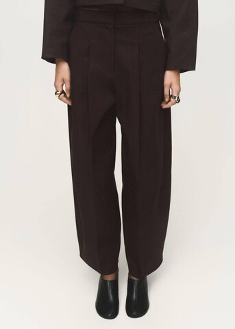MANGO Wide leg Pleat-Front Pants 'Julia' in Brown: front