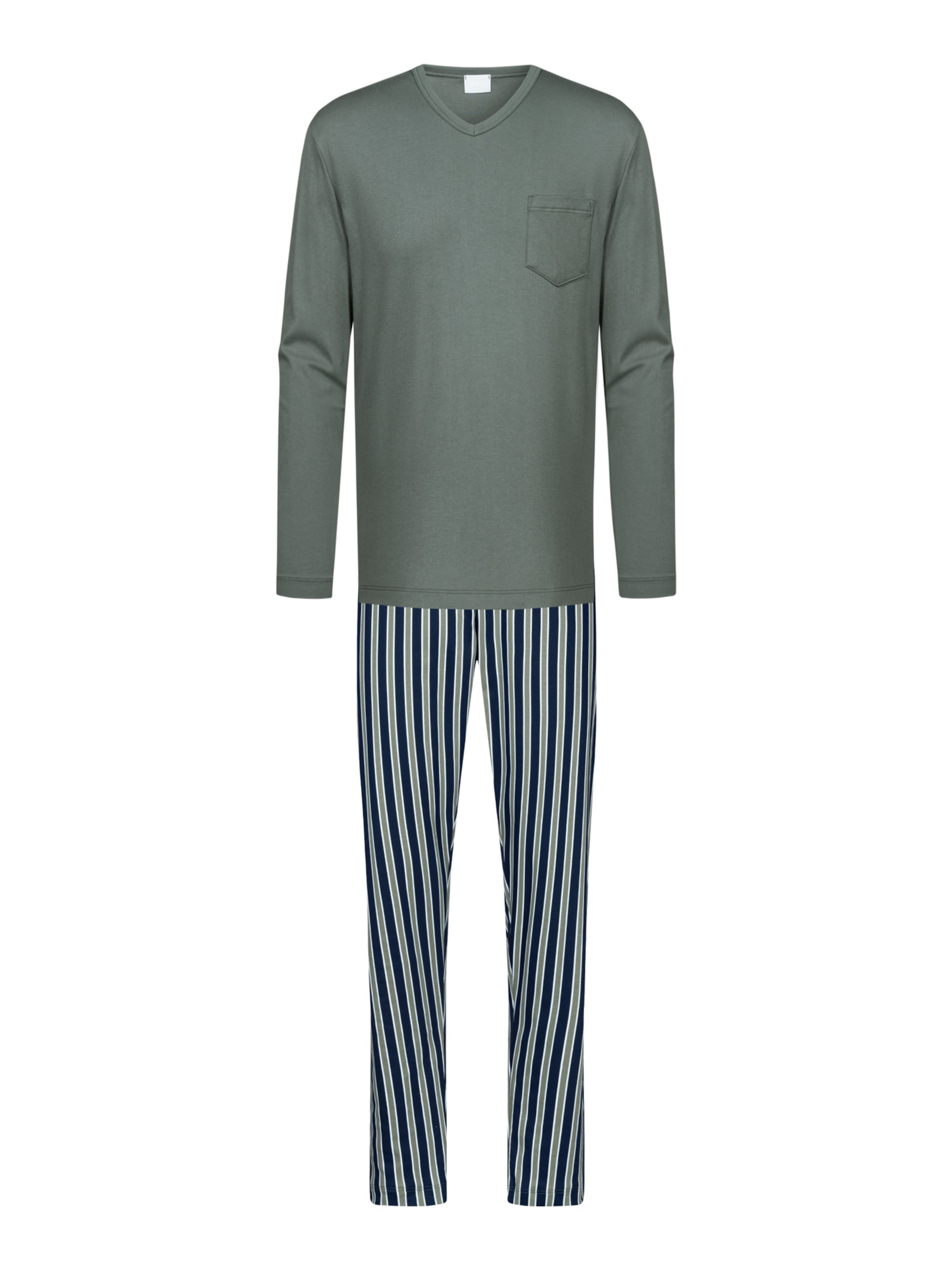 Mey Pyjama lang 'Rough Stripes' in Groen: voorkant
