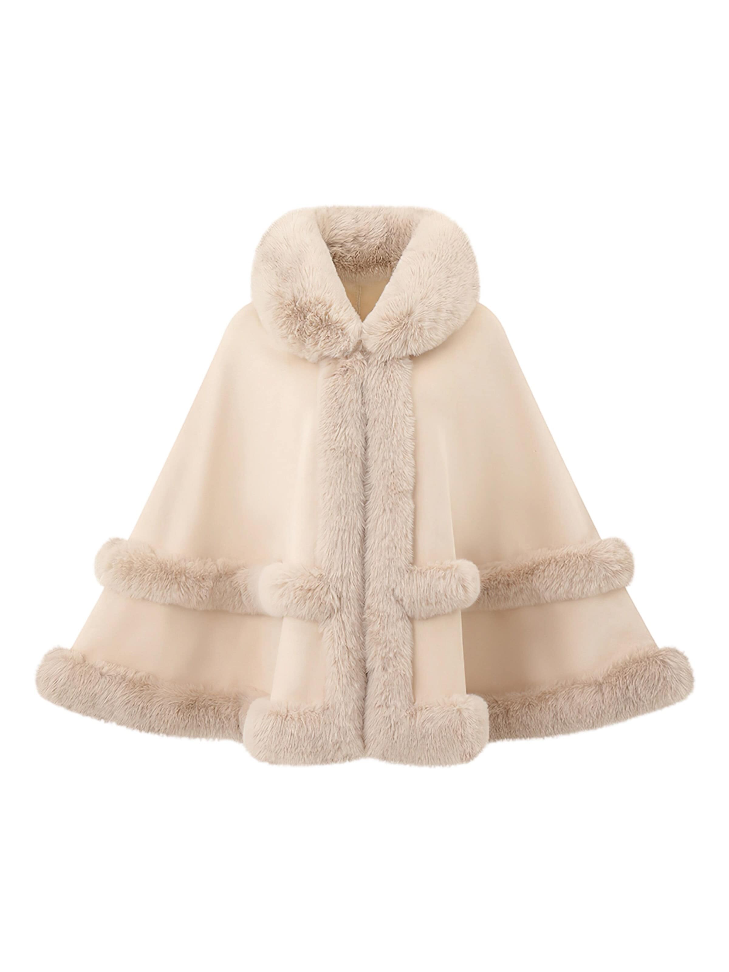 Magicshe Cape 'Winter Cape Poncho mit Kunstfell'‌‌‌ in XS-XXL in wollweiß, Produktansicht