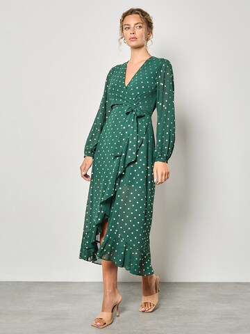 Apricot Gold Foil Polka Dot Chiffon Maxi Dress ' ' in Grün