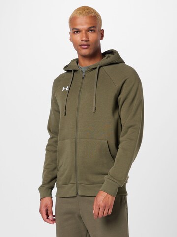 UNDER ARMOUR Sports sweat jacket 'Rival' in Green: front