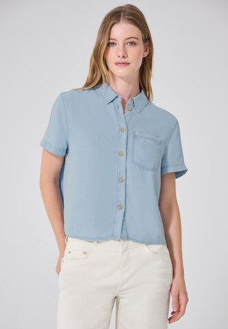 Street One Studio Kurzarm Hemdbluse aus Lyocell in Blau: Vorderseite