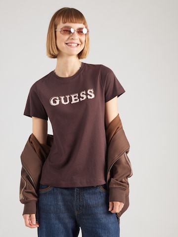 GUESS Тениска 'FAUSTA' в кафяво: отпред
