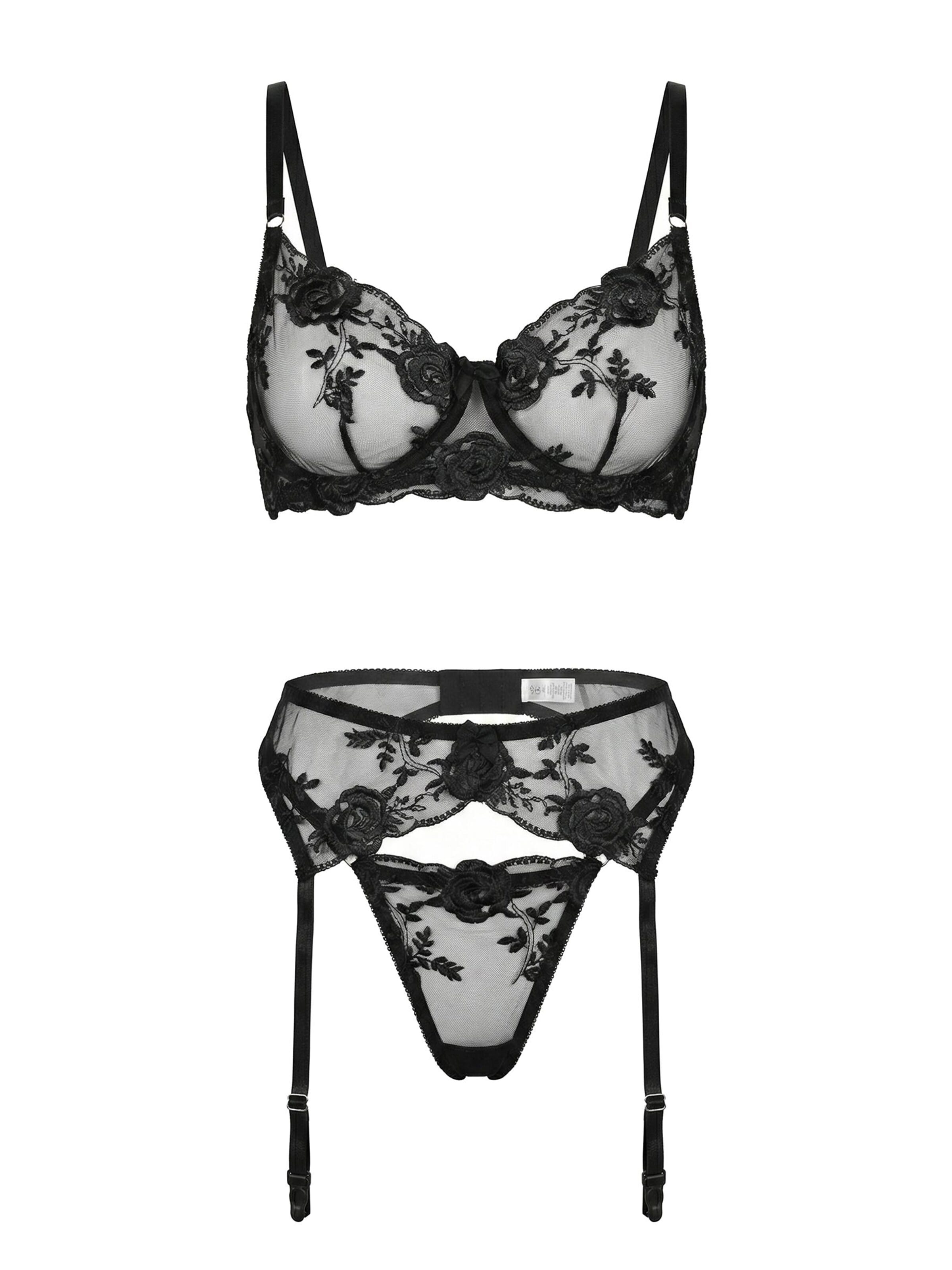 L.BEV Bralette Underwear Sets 'Fiamma Nera' in Black: front