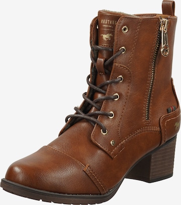 MUSTANG Lace-Up Ankle Boots in Brown: front