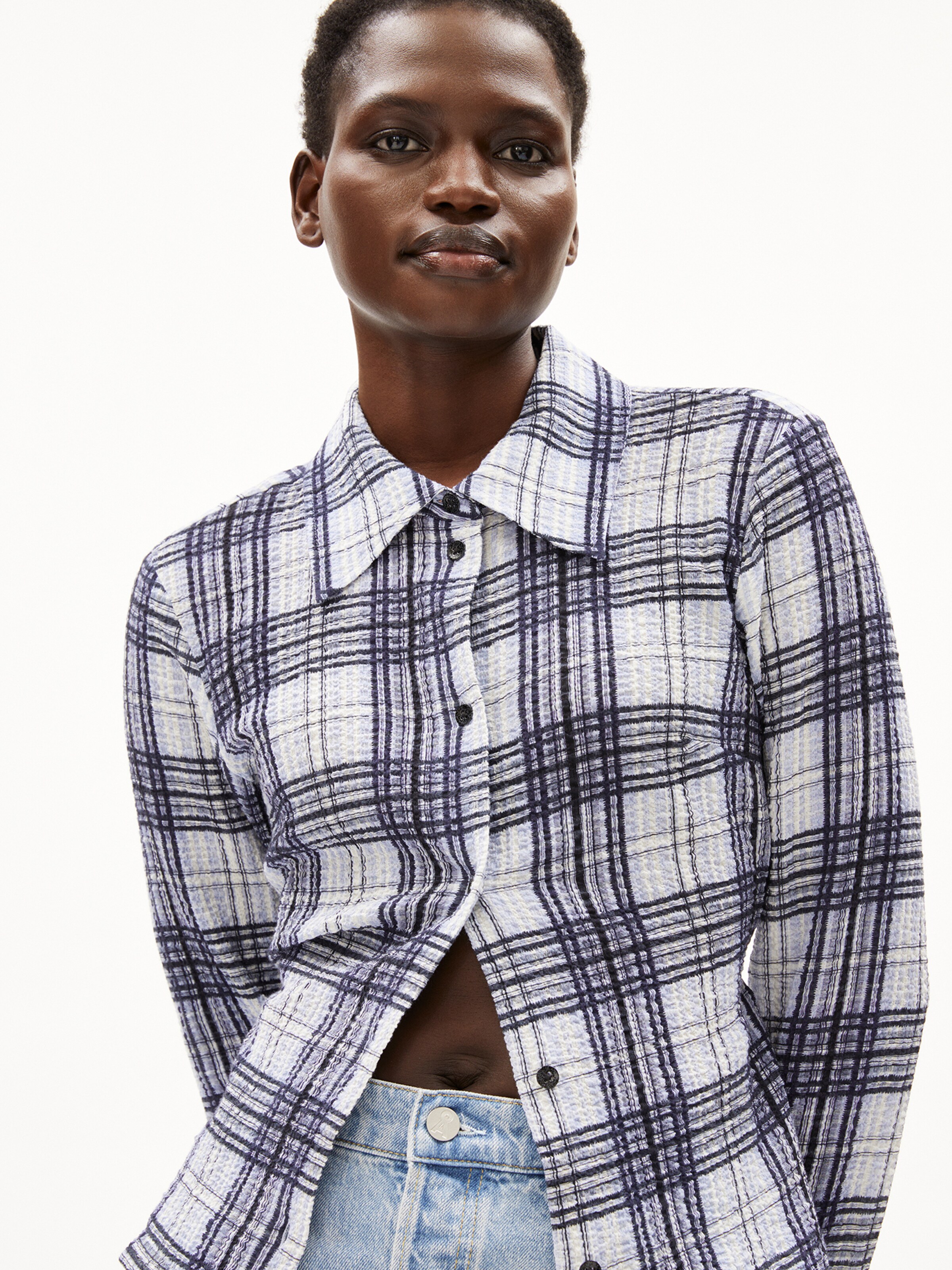 ARMEDANGELS Bluse ' FJAANIA CHECK ' in Blau: Vorderseite