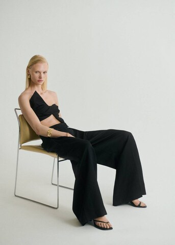 MANGO Wide leg Pleat-Front Pants 'Danielle' in Black