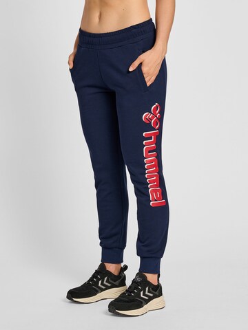 Hummel Tapered Workout Pants in Blue: front