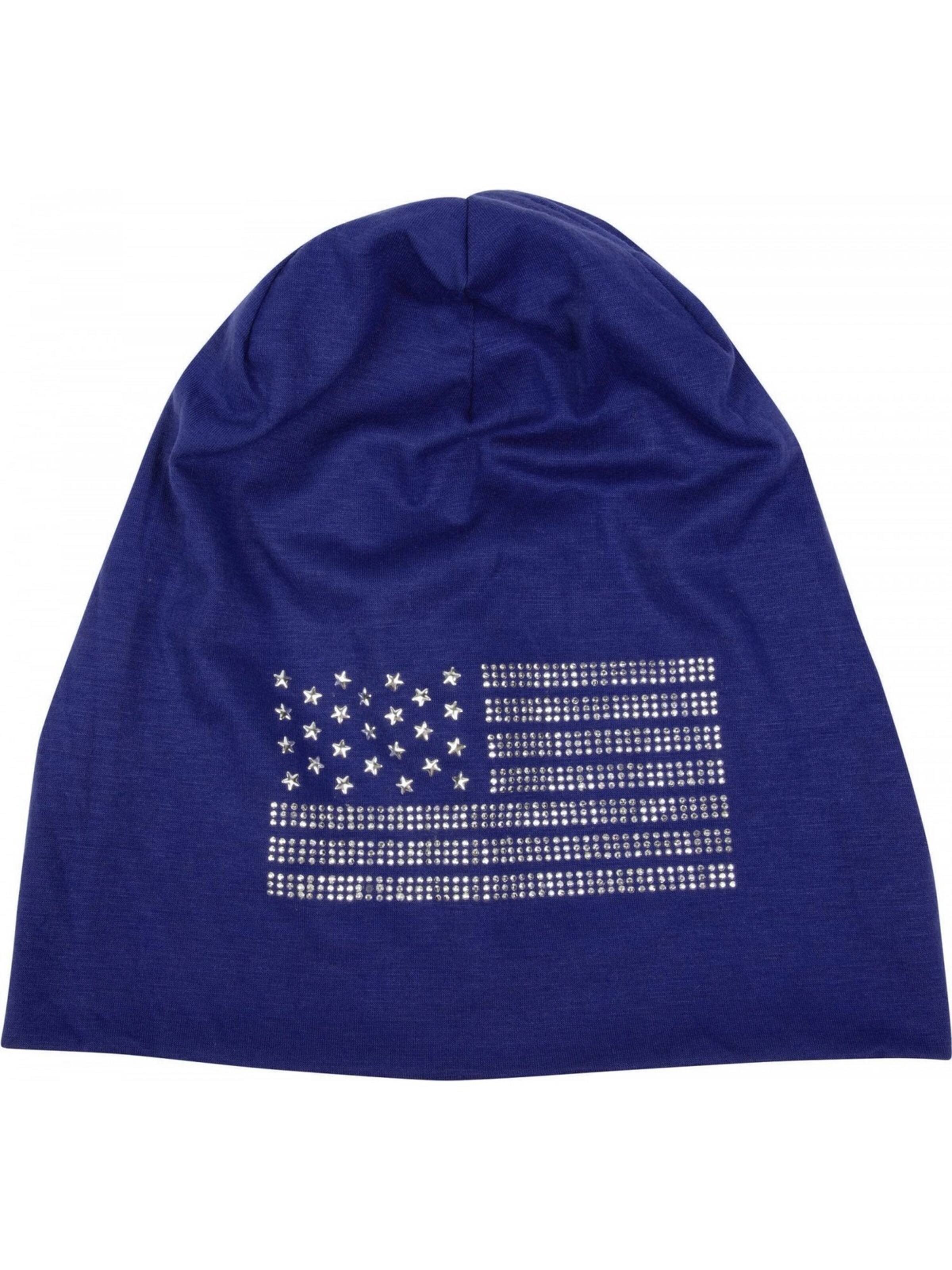 styleBREAKER Mütze 'Beanie mit USA Flagge aus Strass'‌‌‌‌‌‌‌‌ in Blau