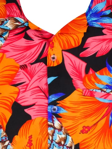 King Kameha Shirt 'Pineapple Hibiscus Black Line' in Rood