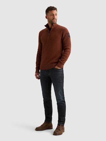PME Legend - Jersey 'Pullover with half-zip and mixed textures' en marrón