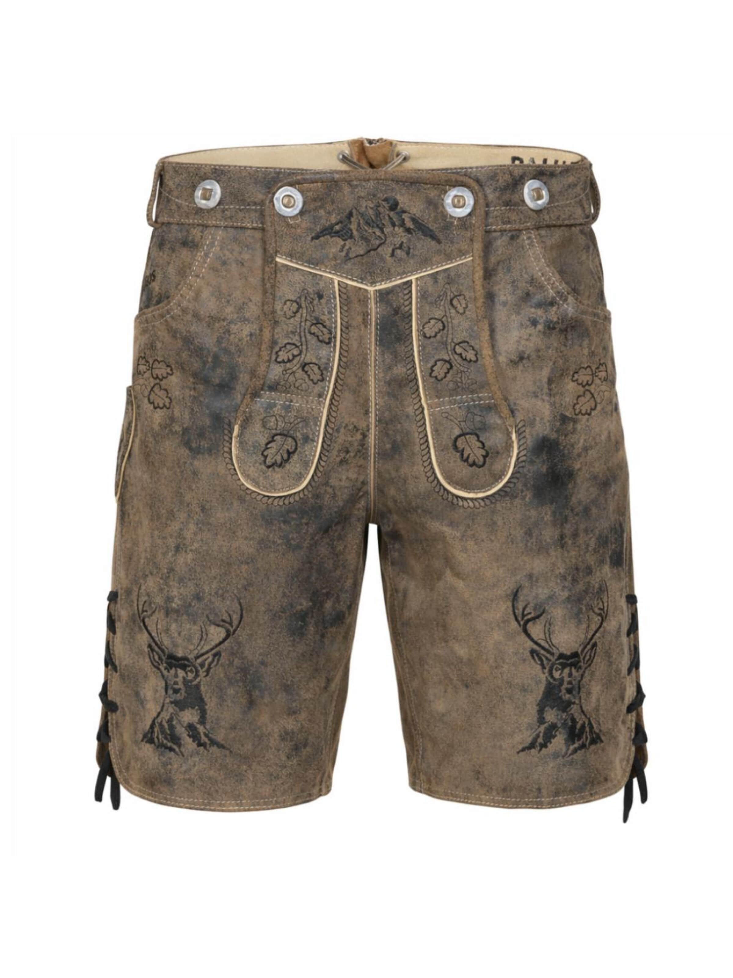 Paulgos Regular Traditional Pants 'PAULGOS Herren Trachten Lederhose Kurz - HK4 ANTIK - Echtes Leder - in 3 Farben erhältlich - Größe 44 - 60' in Brown: front