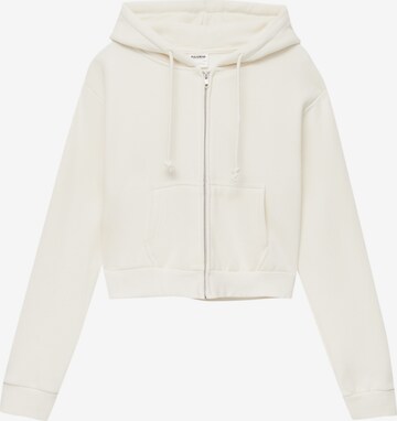 Pull&Bear Zip-Up Hoodie in White: front