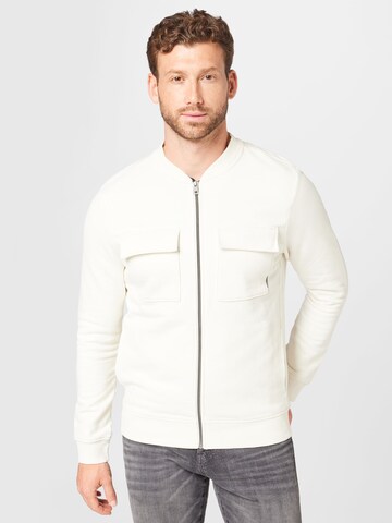 TOM TAILOR DENIM Zip-Up Hoodie in Beige: front