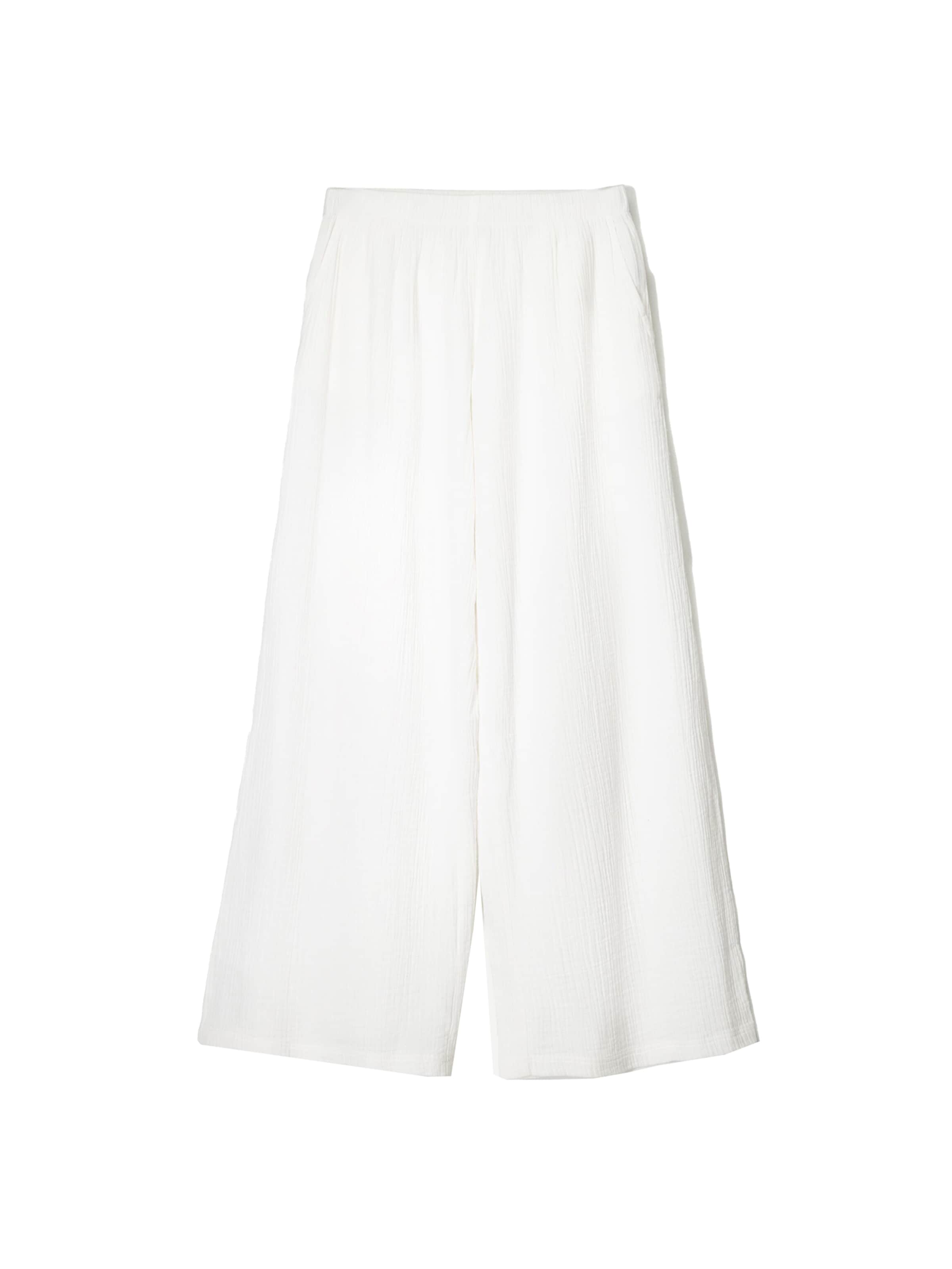 Bershka Szeroka nogawka Spodnie w kolorze biały: przód