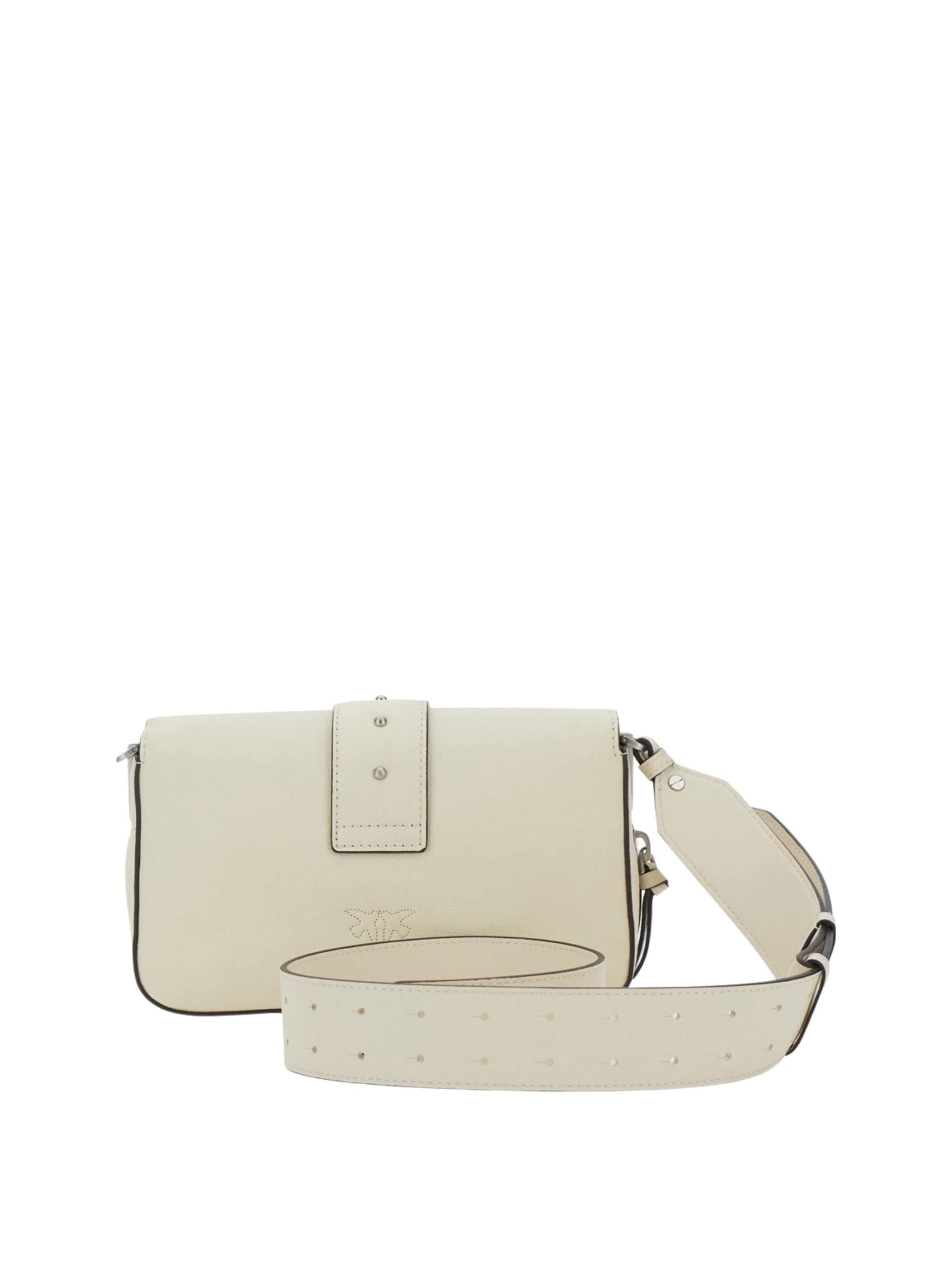 PINKO Skuldertaske 'Pinko Sac Rabat Love One Slouchy Zip Mini Vite Blanc' i hvid