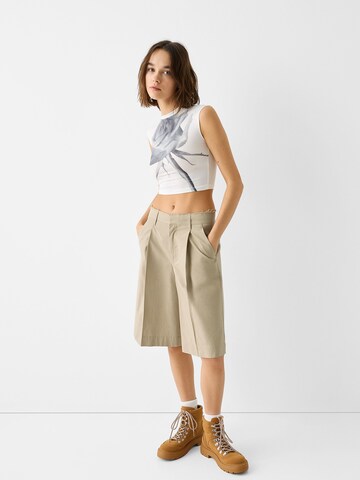 Bershka Regular Bandplooibroek in Beige