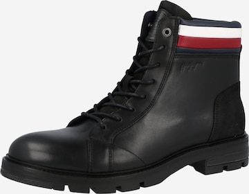 TOMMY HILFIGER - Botas con cordones en negro: frente